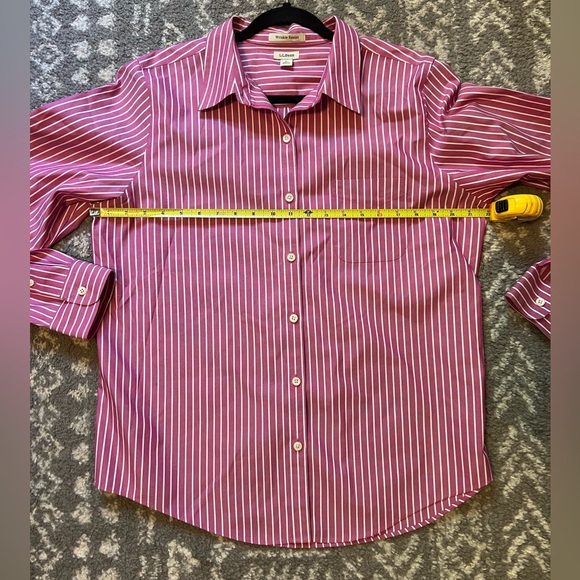 L.L. Bean Pink Striped Button-Up Shirt size L wrinkle resist (J128) 100% cotton - Picture 9 of 10